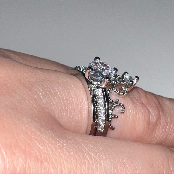 💍 Luxury 925 Sterling Silver Princess Rings Set 2 in 1 - Picture 7 of 12